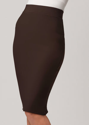 Mia High-Waisted Bodycon Midi Skirt with Back Slit - Brown