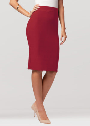 Mia High-Waisted Bodycon Midi Skirt with Back Slit - Burgundy
