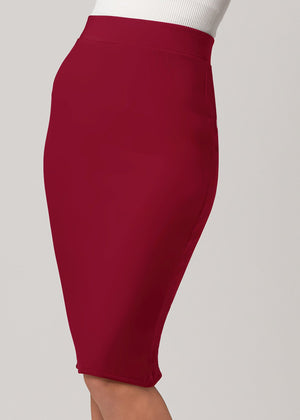 Mia High-Waisted Bodycon Midi Skirt with Back Slit - Burgundy