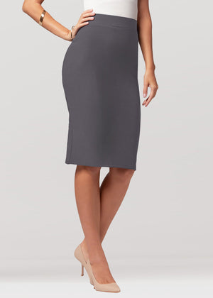 Mia High-Waisted Bodycon Midi Skirt with Back Slit - Charcoal Grey