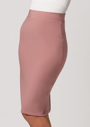 Mia High-Waisted Bodycon Midi Skirt with Back Slit - Dusty Pink