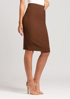 Mia High-Waisted Bodycon Midi Skirt with Back Slit - Mocha