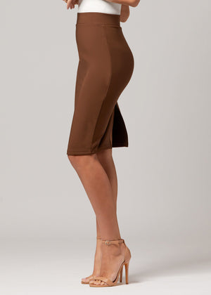 Mia High-Waisted Bodycon Midi Skirt with Back Slit - Mocha