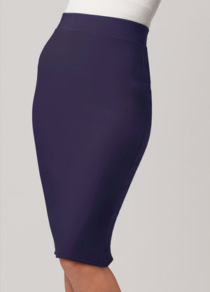 Mia High-Waisted Bodycon Midi Skirt with Back Slit - Navy Blue