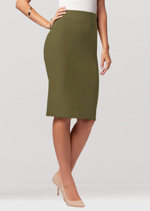 Mia High-Waisted Bodycon Midi Skirt with Back Slit - Olive Green