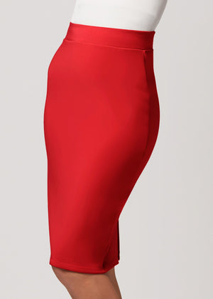 Mia High-Waisted Bodycon Midi Skirt with Back Slit - Red