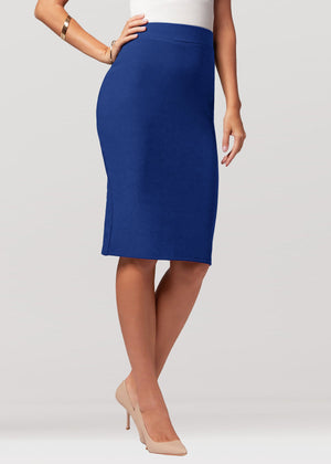 Mia High-Waisted Bodycon Midi Skirt with Back Slit - Royal Blue