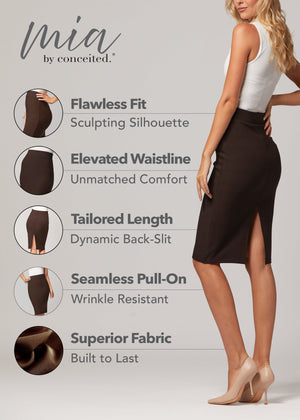 Mia High-Waisted Bodycon Midi Skirt with Back Slit - Brown