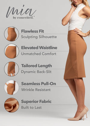 Mia High-Waisted Bodycon Midi Skirt with Back Slit - Khaki Brown