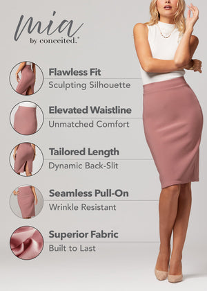 Mia High-Waisted Bodycon Midi Skirt with Back Slit - Dusty Pink