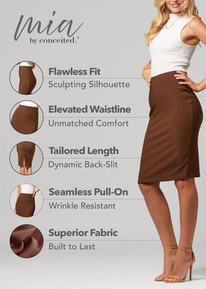 Mia High-Waisted Bodycon Midi Skirt with Back Slit - Mocha