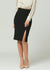 High-Waisted Bodycon Midi Skirt with Front Slit - Black