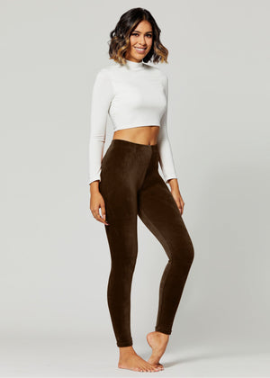 Noelle Ultra Soft Velour Leggings - Brown