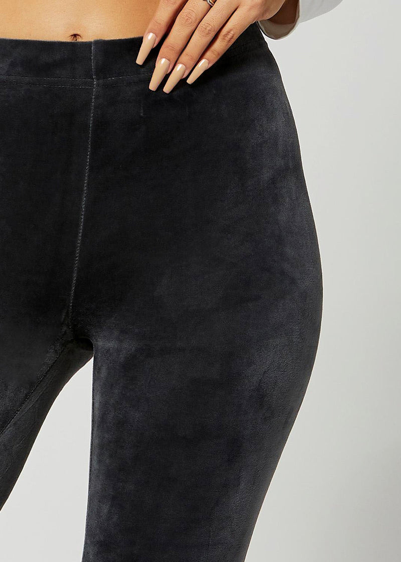 Noelle Ultra Soft Velour Leggings - Charcoal Grey