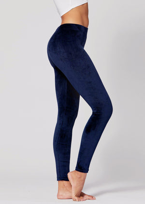Noelle Ultra Soft Velour Leggings - Navy Blue