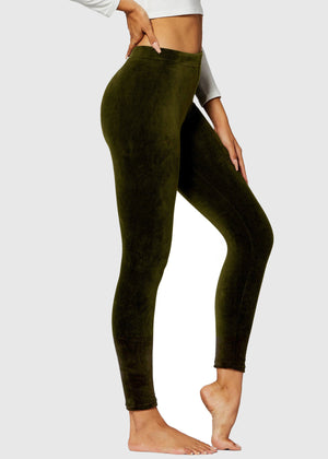 Noelle Ultra Soft Velour Leggings - Olive Green