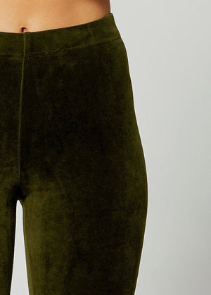 Noelle Ultra Soft Velour Leggings - Olive Green