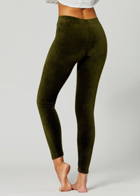 Noelle Ultra Soft Velour Leggings - Olive Green