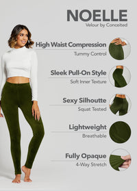 Noelle Ultra Soft Velour Leggings - Olive Green