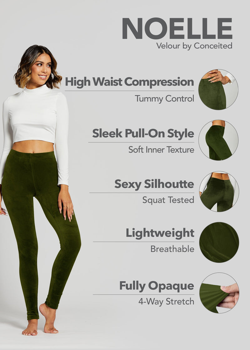 Noelle Ultra Soft Velour Leggings - Olive Green
