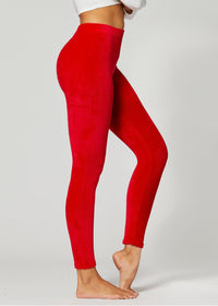 Noelle Ultra Soft Velour Leggings - Red