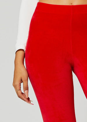 Noelle Ultra Soft Velour Leggings - Red