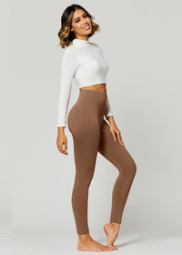 Elsa High Waisted Fleece Lined Leggings - Winter Warm Leggings - Mocha