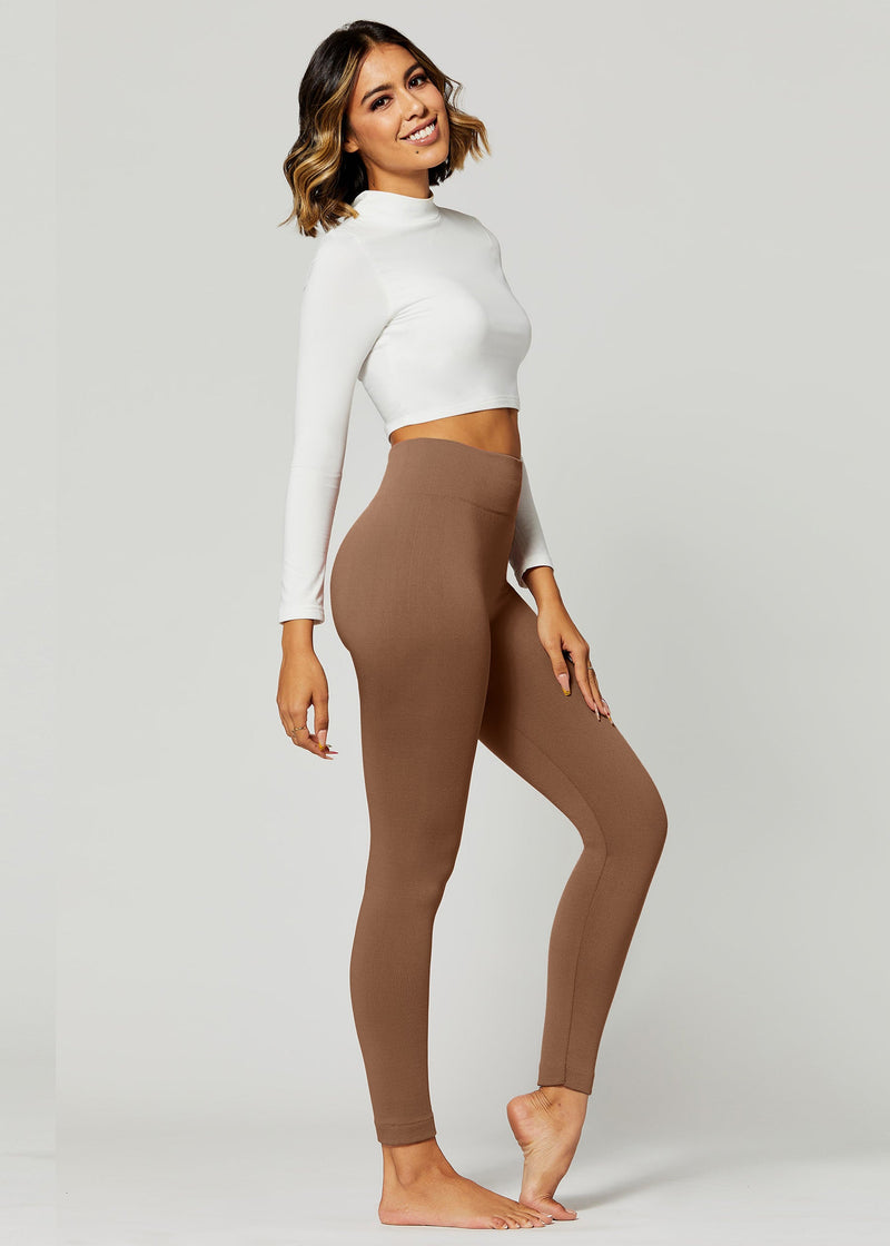 Elsa High Waisted Fleece Lined Leggings - Winter Warm Leggings - Mocha
