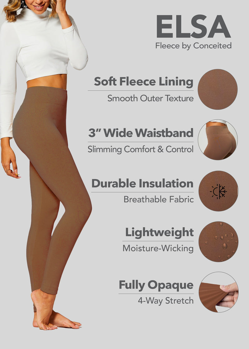 Elsa High Waisted Fleece Lined Leggings - Winter Warm Leggings - Mocha