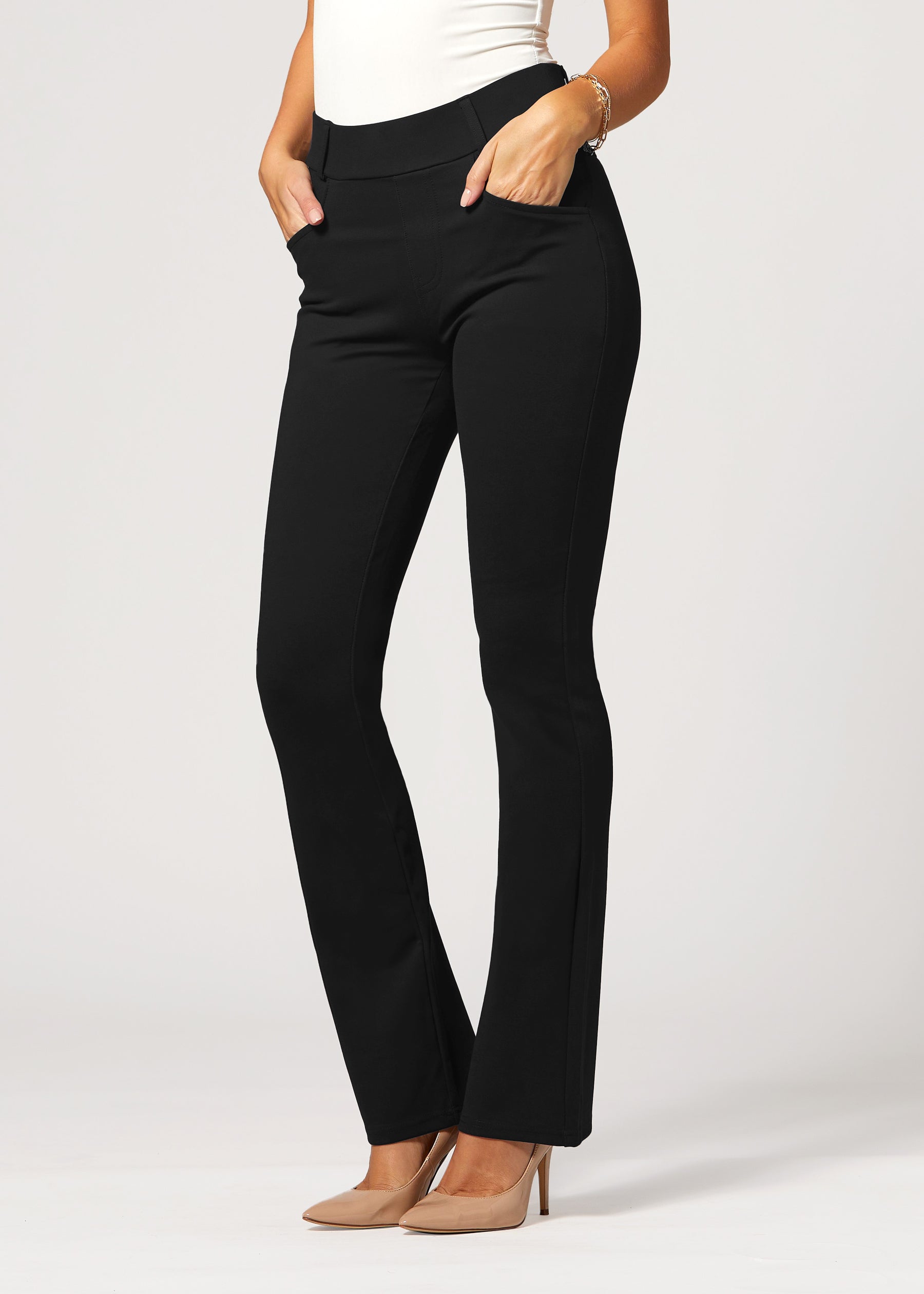 Uplift Ponte Knit Bootcut Dress Pants with Pockets