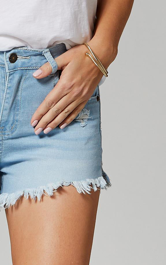 Zoe Zoe Mid Rise Denim Shorts Frayed for Women - Zoe-Light Blue