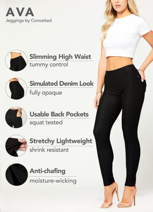 Ava Full Length Premium Stretch Everyday Jeggings - Black
