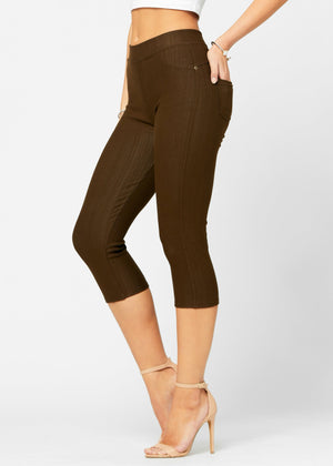 Ava Capri Length Premium Stretch Everyday Jeggings - Brown