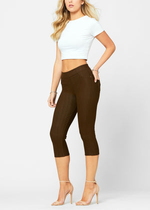 Ava Capri Length Premium Stretch Everyday Jeggings - Brown