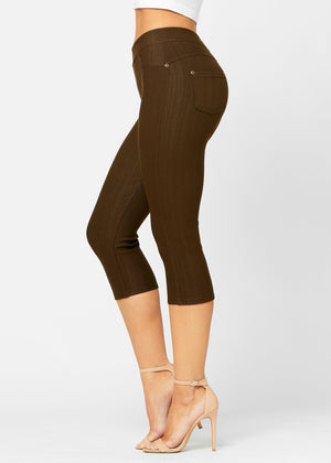Ava Capri Length Premium Stretch Everyday Jeggings - Brown