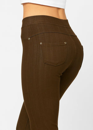 Ava Capri Length Premium Stretch Everyday Jeggings - Brown