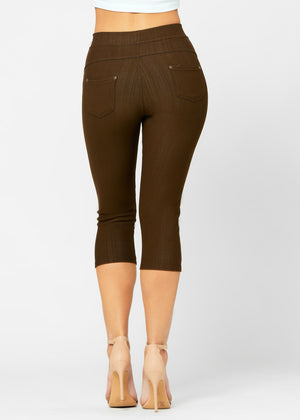 Ava Capri Length Premium Stretch Everyday Jeggings - Brown
