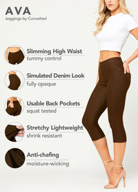 Ava Capri Length Premium Stretch Everyday Jeggings - Brown