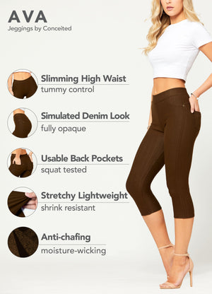 Ava Capri Length Premium Stretch Everyday Jeggings - Brown