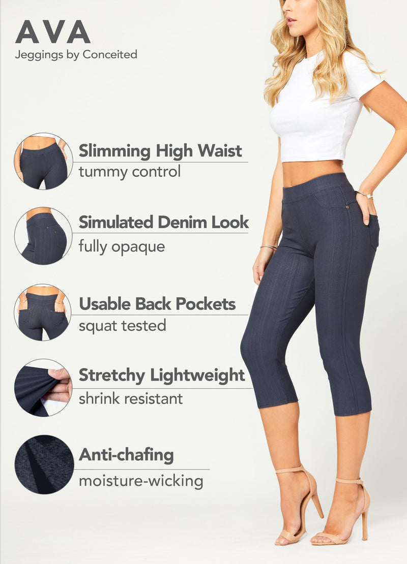 Ava Capri Length Premium Stretch Everyday Jeggings - Charcoal Grey