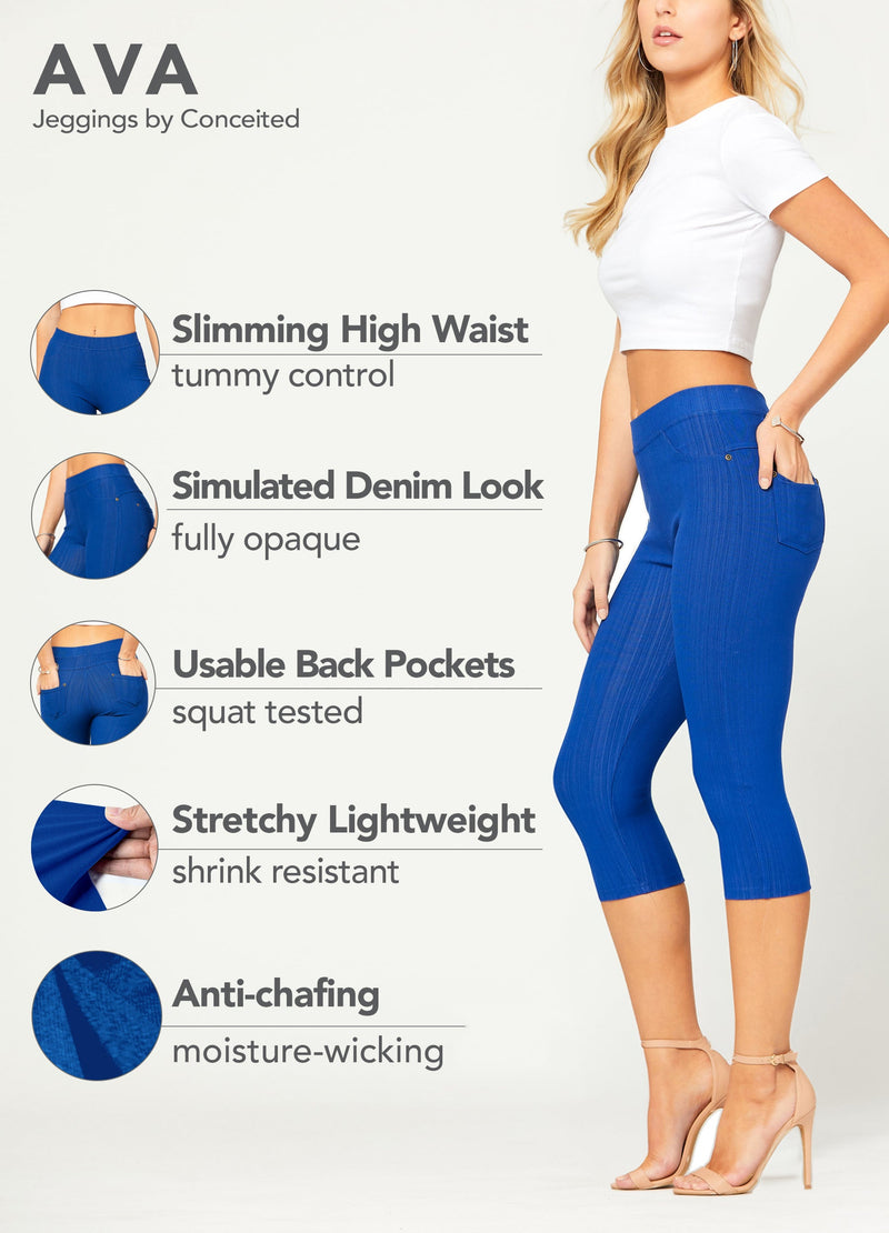 Ava Capri Length Premium Stretch Everyday Jeggings - Royal Blue