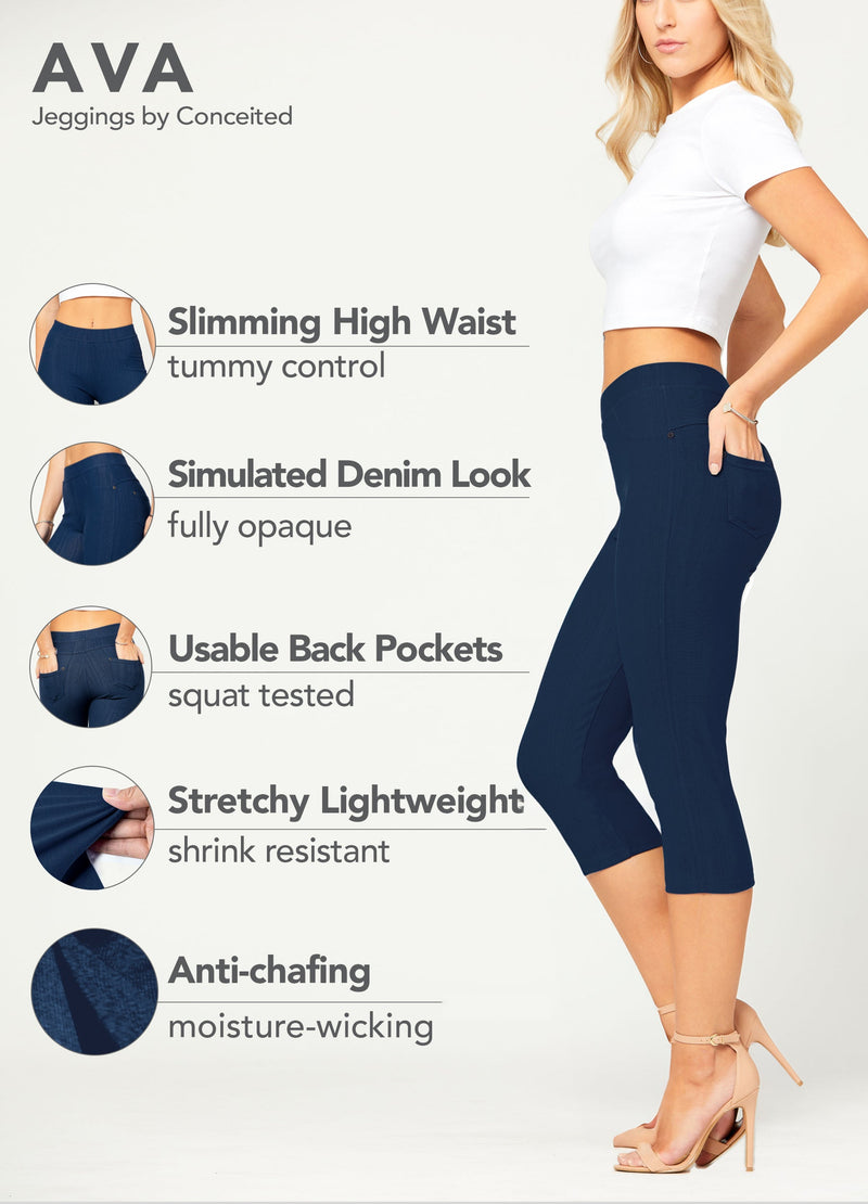Ava Capri Length Premium Stretch Everyday Jeggings - Denim Blue