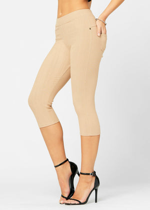 Ava Capri Length Premium Stretch Everyday Jeggings - Beige Khaki