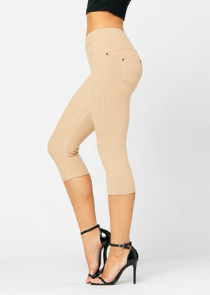 Ava Capri Length Premium Stretch Everyday Jeggings - Beige Khaki