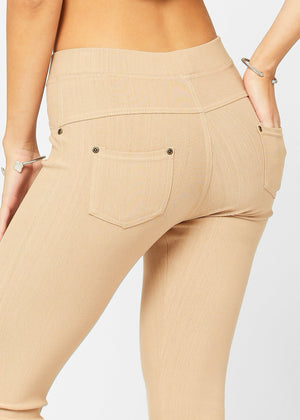Ava Capri Length Premium Stretch Everyday Jeggings - Beige Khaki