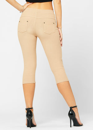 Ava Capri Length Premium Stretch Everyday Jeggings - Beige Khaki