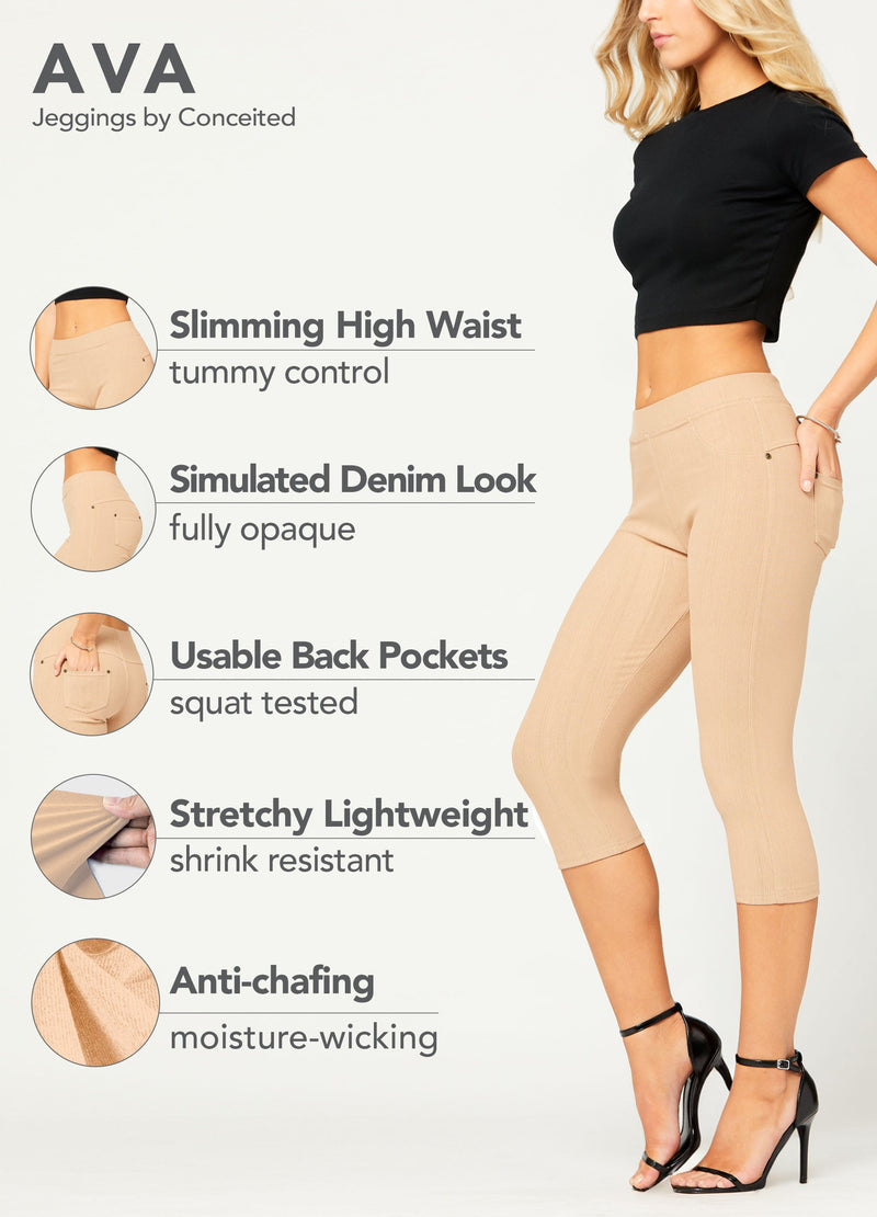 Ava Capri Length Premium Stretch Everyday Jeggings - Beige Khaki