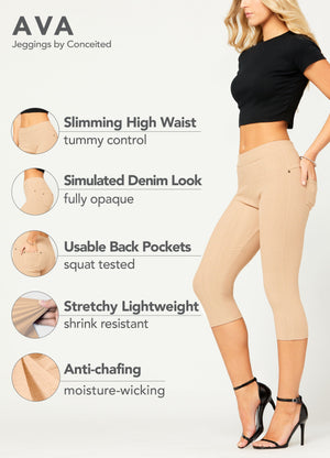 Ava Capri Length Premium Stretch Everyday Jeggings - Beige Khaki
