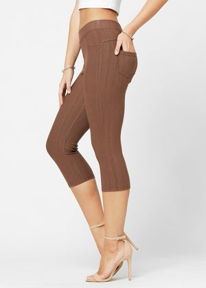 Ava Capri Length Premium Stretch Everyday Jeggings - Mocha Brown
