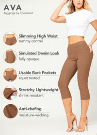 Ava Capri Length Premium Stretch Everyday Jeggings - Mocha Brown